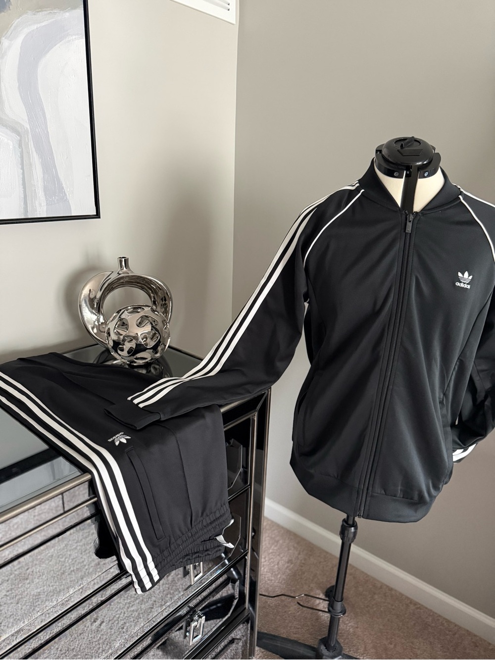 adidas Originals Black Track Pants with White Three Stripes - Picture 6 of 6